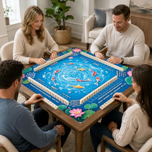 Carp Fish Pattern Mahjong Mat,Non Slip American Mah Jongg Table Mat | 32in soft neoprene mah jongg mat reduces tile noise protects tabletops & packs easily for game nights or a thoughtful gift - color: 019