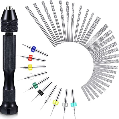 Mudder 57pcs Micro Drill Bits & Pin Vise Set, 46 Pcs Hand Twist Drills and 10 Pcs PCB Mini Cutting Bits for Resin, Beads, Polymer Clay, Craft, DIY Jewelry, Model Making Projects(Black) - color: Random Color Pcb Drill