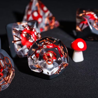 UDIXI Mushroom DND Dice Set, Red Mushroom Dice Set for Role Playing Games | Velvet Storage Bag, DM Gift, for Dungeons and Dragons Tabletop Games Board Games - color: Mushroom Red