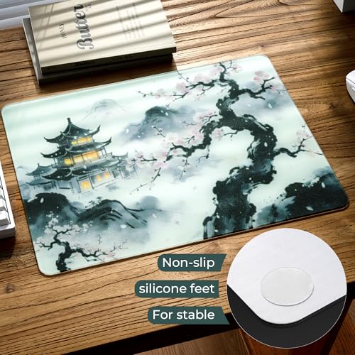 XVX Glass Mousepad Gaming, Cherry Blossom Hard Mouse Pads for Esports, Large Mouse Mat 410mm*310mm, Tempered Glass Mouse Pad Smooth Micro-Etched Surface with Improved Precision and Speed - color: Cherry Blossom