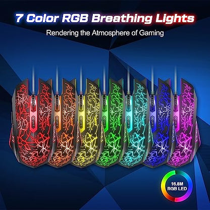 VersionTECH. Wired Gaming Mouse, Computer Mouse Ergonomic Mice with 7 LED Lights RGB Backlit, 6 Programmable Buttons, 4 Adjustable DPI for Laptop PC Gamer Desktop Chromebook Mac Games-Black - color: black