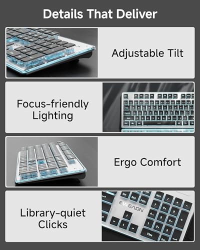 Wireless Keyboard and Mouse Combo with White Backlit Pudding Keycaps, Bluetooth & 2.4G, 2000mAh Rechargeable, Full Size, Metal Panel Quiet Computer Keyboard Set for Windows PC Desktop - Black - color: Black
