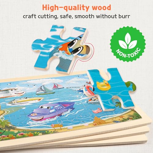 SYNARRY Wooden Vehicle Puzzles for Kids Ages 4-6, 6 Packs 60 PCs Jigsaw Puzzles Preschool Educational Toys Gifts for Children Ages 4-8, Kids Toys Gifts for 4+ Year Olds Boys Girls - style: Vehicle