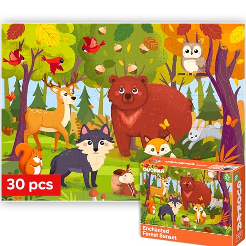 QUOKKA Puzzles for Kids Ages 3-5 - 30 Pieces Puzzles for Toddlers 2-4 - Forest Animals Learning Jigsaw Puzzles for Kids 4-6 Years Old - Educational Toys for Boy and Girl - color: Forest