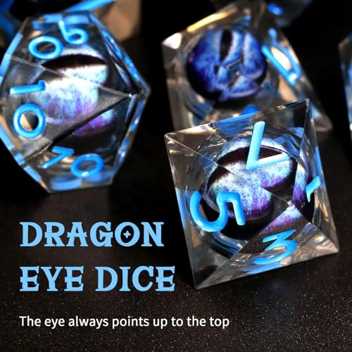 FONVGOGO Dragon Eye Dice, Liquid Core Dice Set DND Dungeons and Dragons Resin D and D Dice Role Playing Polyhedral Beholder's Ttrpg Die RPG (Blue) - color: Dragon Eye Blue