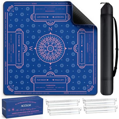 American Mahjong Mat and Racks Set: 31.5" x 31.5" Waterproof Neoprene | Includes 4 clear acrylic racks, rules card, carrying bag and gift box – ready to play, great for gifting(Royal Mandala) - color: Royal Mandala
