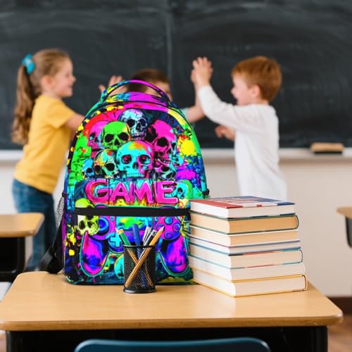 Backpack For Boys Graffiti Game School Backpack for Boys Kids Children Teens Elementary Middle School Students Bookbag Ages 6-18 Lightweight Travel Back Pack - color: Skull Game