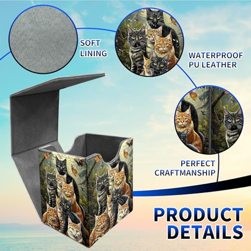 7 Cats Commander Deck Case, for Trading Cards - leather Magnetic Card Storage with Enclosure for 100+ Sleeved Cards - color: Card Deck Box-585