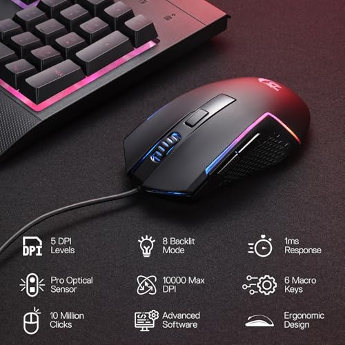 Redragon S151 Combo, K525 Membrane Gaming Keyboard + M616 10000 DPI Mouse | 4 On-the-Fly Combos, No Software Needed, 6-Button Precision Control, Full-Size Layout, Shared Dongle, On-Board CPI Mice - color: S151 BK