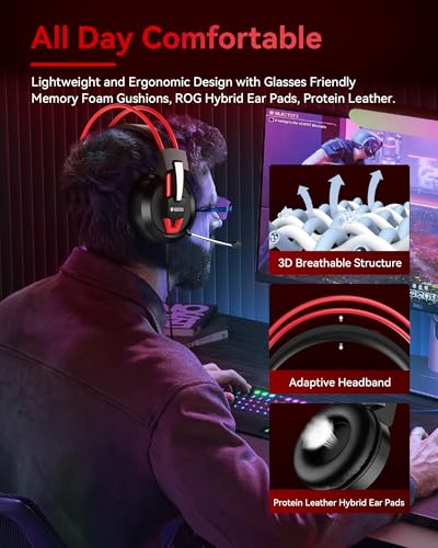 Voistek Over Ear Headphones Wired, Computer Headset with Microphone & Volume Control, 50mm Drivers, Game Headphones for PC, Laptop, Computer, PS4, PS5 - color: Red
