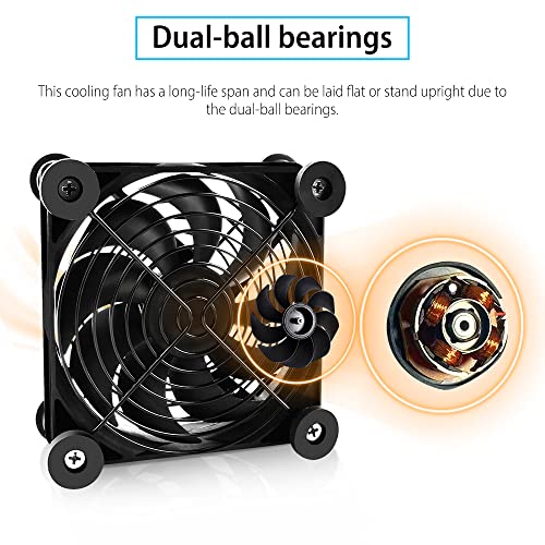 2Pack Quiet 120mm USB Fan Dual-Ball Bearings, USB Fan 5V, with L/M/H 3-Degree Speed Controller High Airflow Cooling Fan for Router Modem Receiver DVR Xbox TV Box - size: 2Pack