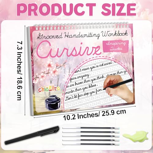 chiazllta Grooved Cursive Handwriting Workbook with Disappearing Ink Pens Magic Reusable Grooved Cursive Writing Practice for Beginners Kids Kickoff Workbook Homeschooling Supplies (Inspiring Quotes) - style: Inspiring Quotes