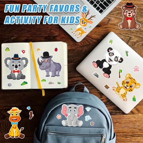 48 Sheets Create Funny Safari Animals Stickers, Make a Face Stickers for Boys and Girls, Travel Sticker Books, Party Favors, Birthday, Home, School and Activities Gifts for Kids Ages 3+ - style: Wildlife