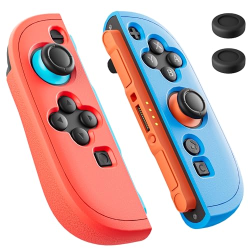 PAWDIARY Switch 2 Controller Case Silicone Softshell, [2 Pieces] Frosted Switch 2 2025 Grip Cover Protector and 2 Thumb Caps, Comfort Handheld Controller Skin Accessories - Red&Blue - color: Red-Blue