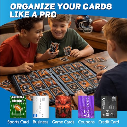 Football Card Binder with Sleeves, 9-Pocket Portable Card Protectors Album Holder Book with Zipper, Fits 900 Cards with 50 Removable Sleeves, Football Cards Display Storage Carrying Case - color: Football-01