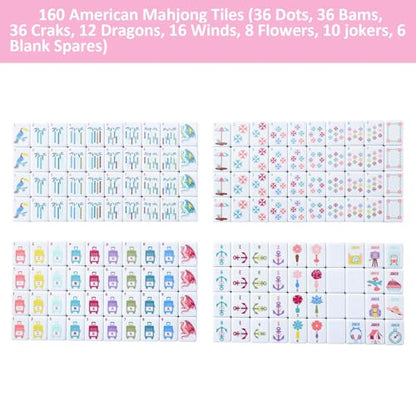 160 Pink Printed American Mahjong Game Set with Carrying Bag and Accessories, 1.2’’ Mahjong Tiles Set - style: 3-Pink