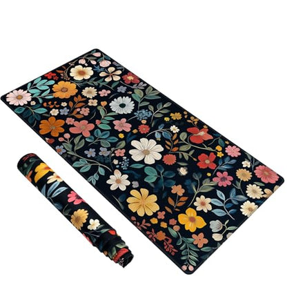 Baziabbo Floral Desk Mat,XXL Extended Big Mouse Pad,Gaming Mousepad with Stitched Edge,Non-Slip Rubber Base Keyboard Desk Pad for Home Office Study Game - color: Floral Black