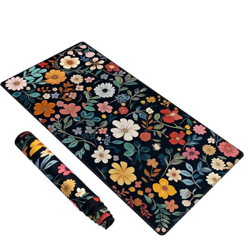 Baziabbo Floral Desk Mat,XXL Extended Big Mouse Pad,Gaming Mousepad with Stitched Edge,Non-Slip Rubber Base Keyboard Desk Pad for Home Office Study Game - color: Floral Black