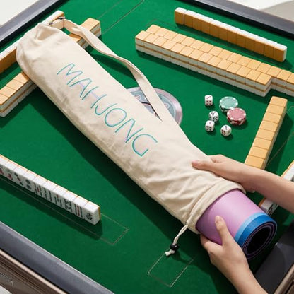 35 Inch Long Velvet Mahjong Mat Bag Cute Double Strapped Drawstring Mahjong Mat Holder Lightweight Carrying Bag for Board Games Outdoor Travel Storage-Mat Not Include(Beige,1 Pc) - color: Beige