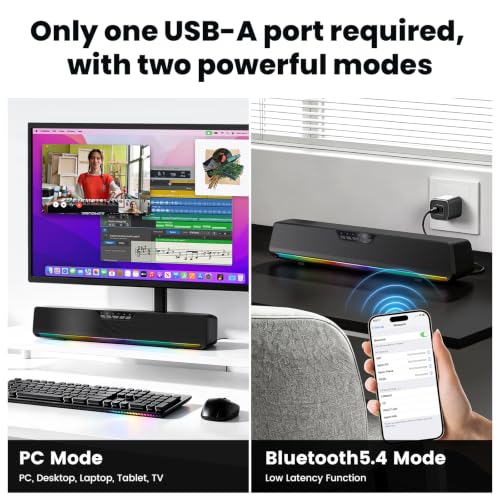 Computer Speakers for Desktop PC, Computer Sound Bar with Detachable Microphone,Gaming Speakers, Plug & Play, PC Speakers for Laptop, Tablet
