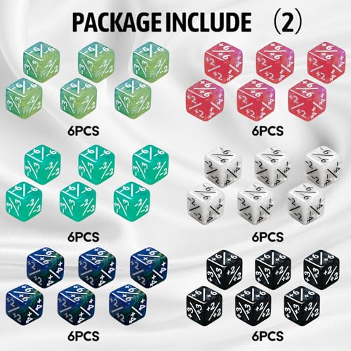 63 PCS MTG Dice Set with Shield Life Counter (1–12), Keyword Ability Counters, +1/-1 Stat Modifier Dice in 6 Colors, D20 & Storage Bag