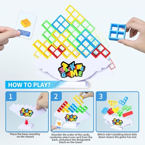 BBnote 48PCS Stack Game for Adult & Kids, Tetra Board Tower Games for Family Travel Party, 2 Players Balance Stacking Toy Attack, Team Toys Building Block - size: 48PCS-Storage Box
