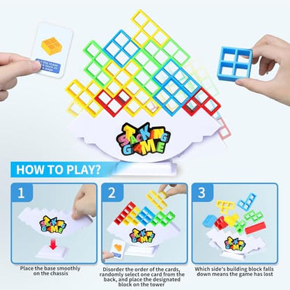 BBnote 48PCS Stack Game for Adult & Kids, Tetra Board Tower Games for Family Travel Party, 2 Players Balance Stacking Toy Attack, Team Toys Building Block - size: 48PCS-Storage Box