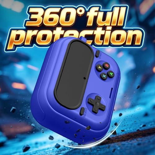 Getino Retro Game Case for AirPods Pro 3 | Game Console Design Protective Cover with Foldable Stand, Secure Lock Anti-Drop Shockproof PC+TPU Case, Keychain & Cleaning Kit for Men & Boys, Blue - color: Blue