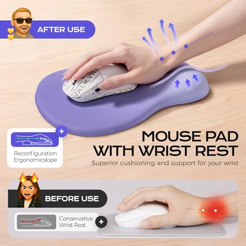 Ergonomic Mouse Pad with Wrist Rest - Purple Mousepad Wrist Support, Memory Foam with Massage Design Wrist Rest for Mouse - color: purple mouse wrist rest