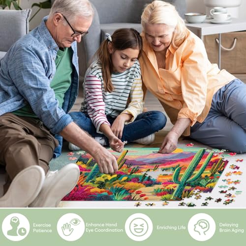 500 Piece Puzzle for Adults, Desert Landscape Cacti Mountain Jigsaw Puzzle 500 Piece for Seniors Teens, Family Puzzles Game Interlock Perfectly No Dust, Home Decoration Puzzles Birthday Party Gift - style: Desert Cacti Puzzle