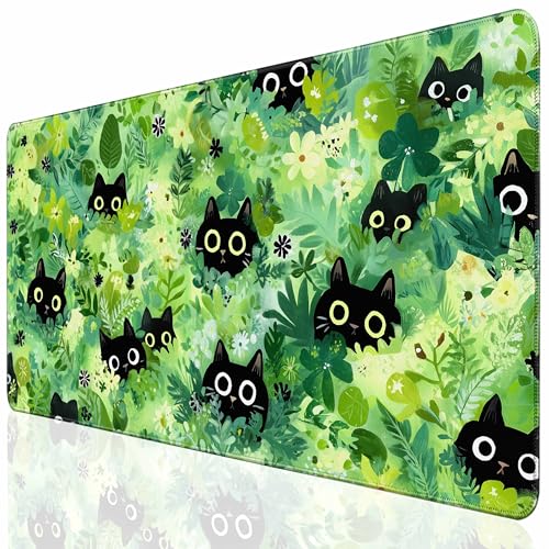Desk Cover Mat, Extended Large Anime Mouse Pad, Computer Laptop Mat Desk Decor for Office Game Home 31.5 X 15.7 Inch (Green Plant Cat) - color: Green Plant Cat