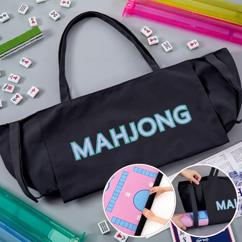 Abbylike 28x9 Inches Mahjong Bag for Rolled Mat Tiles Racks Pushers Accessories Empty Mahjong Tote Bag with Zipper Closure Outer Pockets Lining Large Capacity(Black,Canvas) - color: Black