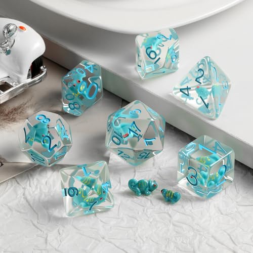 Chameleon D&D Dice Set, DNDND 7PCS Resin Dice Set with Velvet Bag for Dungeons and Dragons Role Playing Games and Tabletop Games（Chameleon - color: Chameleon