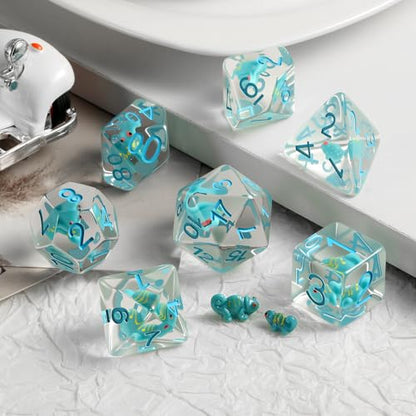 Chameleon D&D Dice Set, DNDND 7PCS Resin Dice Set with Velvet Bag for Dungeons and Dragons Role Playing Games and Tabletop Games（Chameleon - color: Chameleon