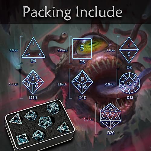 Beholder Dice Set DND, Dragon Eye Dice, ZHOORQI 7PC/Set Polyhedral Dices for Dungeons and Dragons, RPG, Eye Monster DND Gifts（Eye -Retro Blue） - color: Eye- Retro Blue
