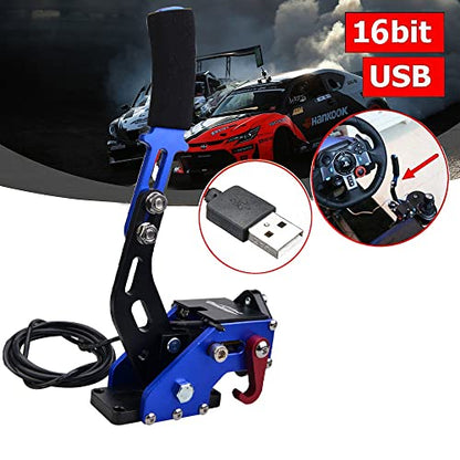CNRAQR PC Racing Game USB Handbrake for 16Bit SIM for Racing Games, Compatible with G27 G29 G923 T500 T300 Simulate Linear Handbrake Blue（With Fixing Clip and Plate - color: Blue