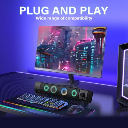 Wired Computer Speakers Designed for Desktop Devices USB Plug-and-Play Clear Sound with RGB Lighting Features Volume knob Ideal Gaming Speakers for Computers, laptops, Phones, and Tablets