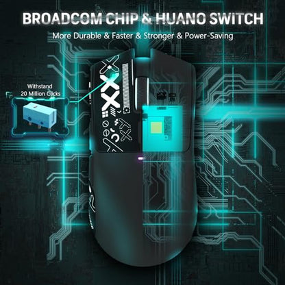 MAGIC-REFINER Attack Shark X11 59g Lightweight Wireless Gaming Mouse,RGB Charging Dock,Tri-Mode-BT/2.4G Wireless/Wired Mouse with Grip Tape,22000 DPI,5 Programmable Buttons for Pc/Mac(Black&Sticker) - color: Black & Griptape