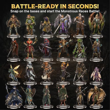 Skinny Minis Monstrous Races Miniatures Set, 24 Medium Flat Minis with Bases, Fantasy Monster Minis for Tabletop Game RPG Campaigns, DND Compatible, TTRPG 5e & Pathfinder Minis