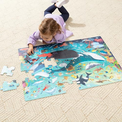 Melissa & Doug Underwater Jumbo Floor Puzzle 48-Piece Ocean Animal Toy | 48 Wipe-Clean Pieces, 3x2 Feet, Ocean Animal Scene and Illustrated Guide, Floor Puzzle Play, Preschool Toys for Kids, Ages 3+