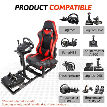 Gazzyt Flight Racing Simulator Cockpit Stand with Red Seat Fit for Logitech G29 G920 G923 X52 for Thrustmaster Hotas race car seat without Steering Wheel, Pedals, shifters, Keyboard and Flight Stick