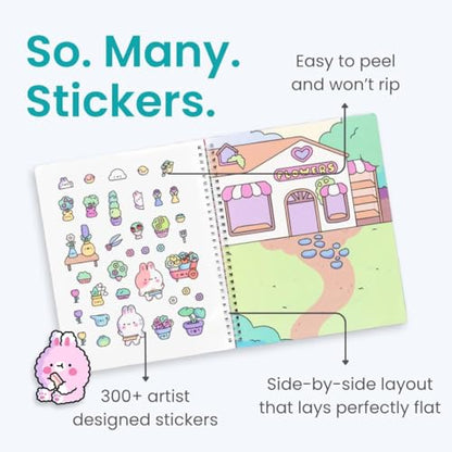Life of Cute Bunnies 300+ Kids Sticker Book by Cupkin Toddler Airplane Travel Coloring Book, Easter Basket Stuffer, Road Trip Essentials, 8 Coloring Pages 8 Side by Side Scenes for Ages 2–8 Years - color: Bunnies