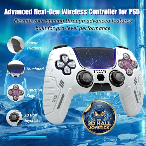 NexoGame Wireless Controller for PS5 with 3D Hall Effect Joysticks, Bluetooth 5.0 Gamepad with Motion Control, Dual Vibration, USB C Rechargeable Design, Compatible with PS5 Console and Windows PC Gaming (Galaxy White) - color: Galaxy White