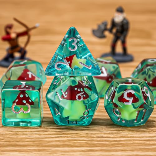 DND Resin Mushroom Dice Set, D&D Polyhedral Dice for Dungeons and Dragons RPG, MTG Role Playing Games D and D Dice 7pc D20 D12 D10 D8 D6 D4 for Ages 15 and Up - color: Red Mushroom