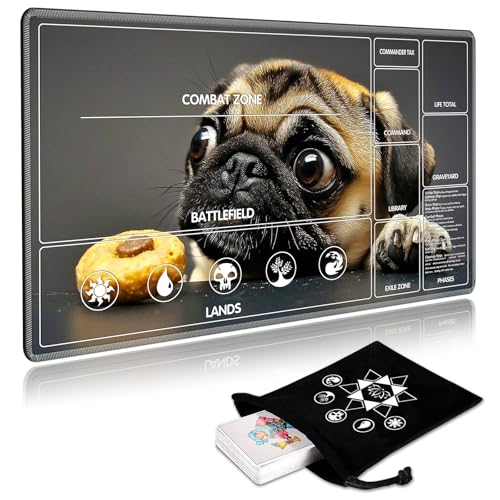 for MTG Playmat with Card Storage Bag,Non-Slip Rubber Base & Smooth Surface 24x14in,Beginner-Friendly Magic Mat for Commander Deck,Cute Dog - color: Cute Dog, size: 24 X 14 in