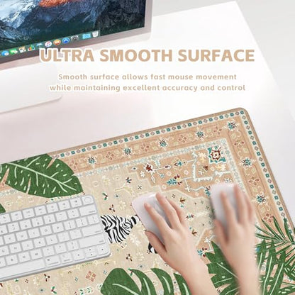 Baziabbo Cute Desk Mat,XXL Extended Large Mouse Pad,Gaming Mousepad with Stitched Edge,Non-Slip Rubber Base Keyboard Desk Pad for Home Office Study Game (Khaki Lion) - color: Khaki Lion