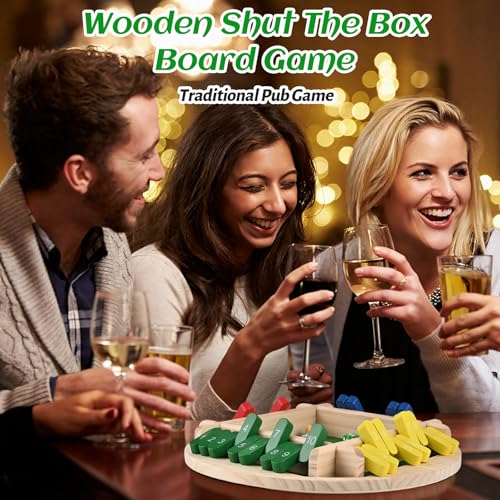 Shut The Box Game, 2-4 Player Shut The Box Dice Game | Wooden Dice Board Table Math Game for Adults and Kids, Classics Tabletop Version Board Games for Family Classroom Home or Bar