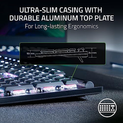 Razer DeathStalker V2 Gaming Keyboard: Low Profile Optical Switches Clicky Purple - Durable Coated Keycaps - Aluminum Top Plate - Multi Function Roller & Media Button - Chroma RGB - Snap Tap - color: Classic Black, style: V2