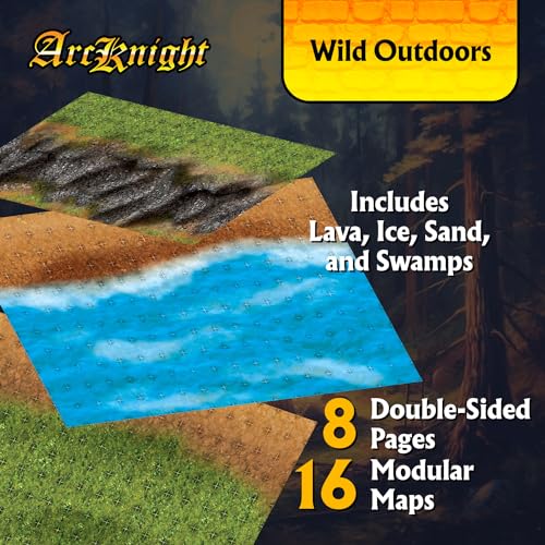 Arcknight The Wild Outdoors Roleplaying Battlemaps; 16 Modular RPG Maps in 8 Double-Sided Pages, 1" Square Grid, Modular & Versatile Design for Tabletop Gaming - for Dungeons & Dragons, Pathfinder - style: Wild Outdoors