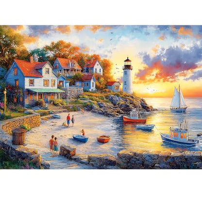 1000 Pieces Puzzles for Adults, Fall Seaside Puzzle, Fishing Village Jigsaw Puzzles 1000 Pieces, Creative Play Holiday Party Gifts Artwork Wall Home Decor, Funny Puzzle for Adults, 28×20 in - style: Fishing Village